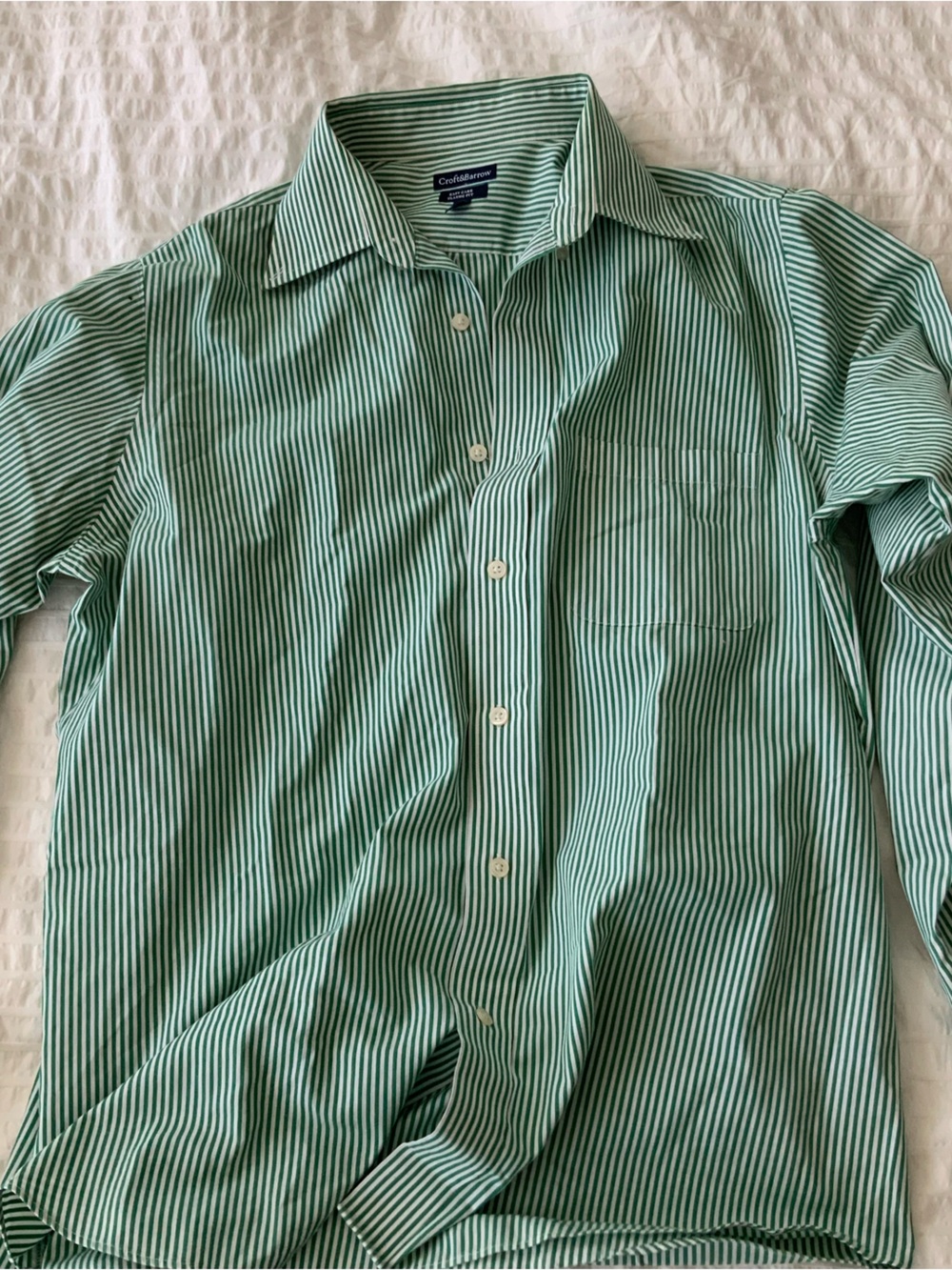 croft & barrow Green and White Striped Men's Button-Down Shirt